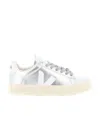 Veja Round Toe Lace-up Sneakers In White