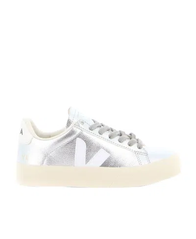 Veja Round Toe Lace-up Sneakers In White