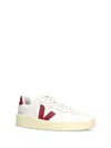 Veja V-90 Panelled Leather Sneakers In White And Red
