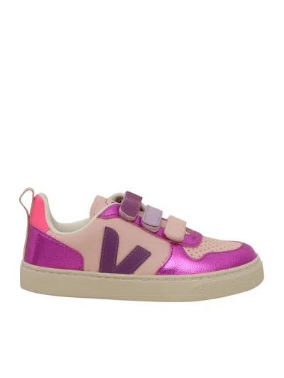 Veja Kids' Small V-10 Chromefree Leather Petale_multico-cosmos Sneakers In Multicolor
