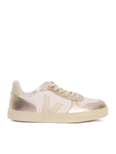 Veja Kids' Small V-10 L Leath Whi_calc_platine Sneakers In White