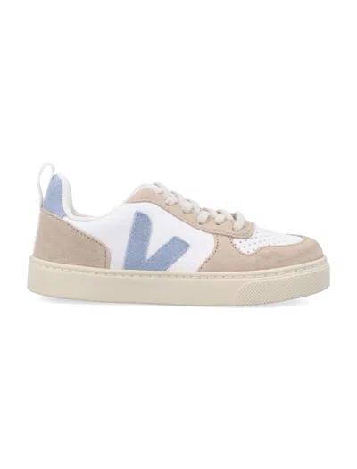 Veja Kids' V-10 Lace-up Sneakers In White/almond