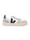 Veja V-10 Suede-trimmed Leather Sneakers In White/almond