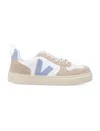 Veja V-10 Lace-up Sneakers In White/almond