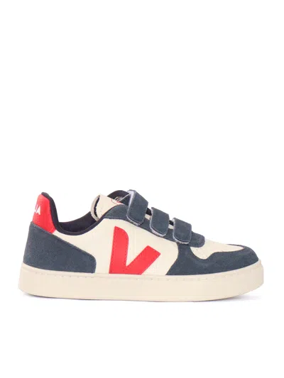 Veja Kids' Small V-10 Leath Pure_pekin_nautico Sneakers In Multi