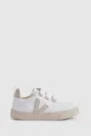 Veja Small V-10 Suede Velcro Trainers In White/natural