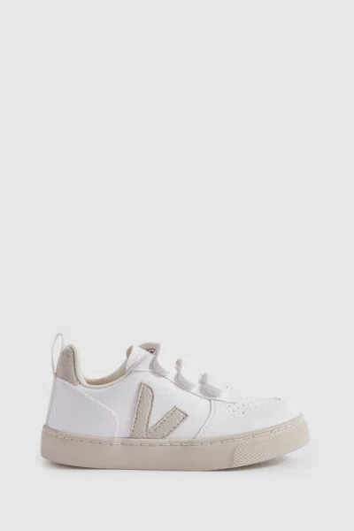 Veja Kids'  Small V-10 Suede Velcro Trainers In White/natural