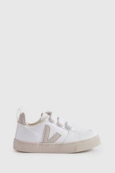Veja Small V-10 Suede Velcro Trainers In White/natural
