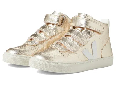 Veja Small V-10 Mid Chromefree (little Kid/big Kid) Kid's Shoes Platine/white 1 : Unisex Eu 34 (us 3 Litt In Gold