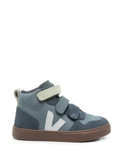 Veja Kids' Small V-10 Touch-strap Suede Sneakers In Blue