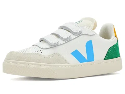 Veja Small V-90 (little Kid) Kid's Shoes White Aqua Emeraude : Unisex Eu 34 (us 3 Little Kid) M, Leather
