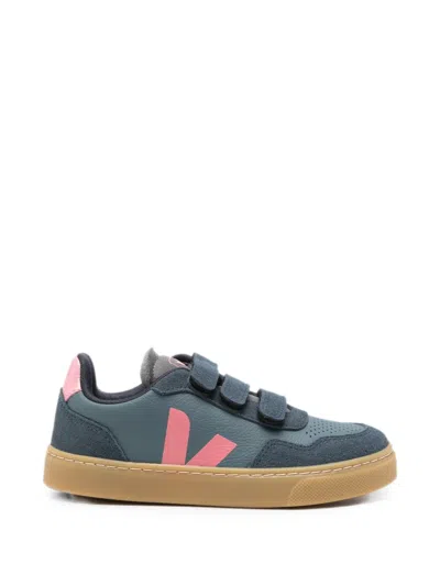 Veja Kids' Small V-90 O.t. Touch-strap Suede-panelled Sneakers In Multi