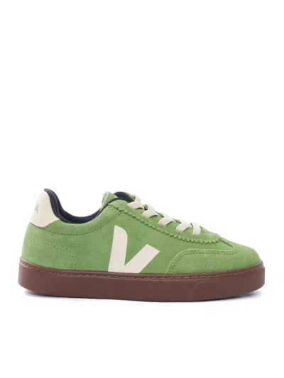 Veja Kids' Small Volley Suede Kiwi_pier_bark Sneakers In Green