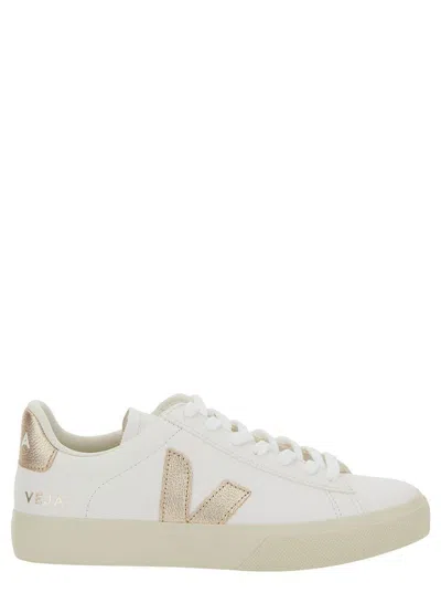 Veja Women's Campo Chromefree Leather Extra White Platine Trainers Siz In Gold Leather