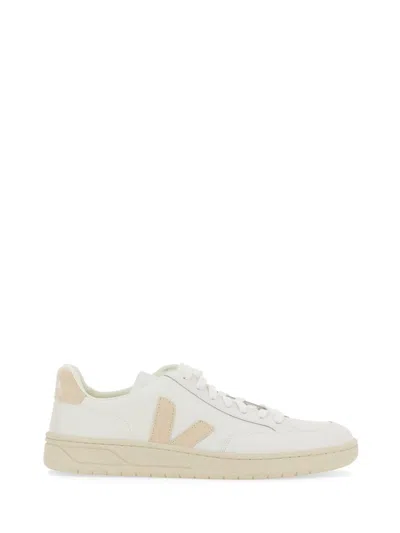 Veja V-12 Leather Sneakers In White Sable