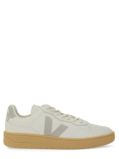 Veja V-90 O.t. Leather Men Sneaker In White Light Grey In Gray