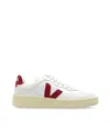 Veja Sneakers V-10 In White And Marsala Leather In Red