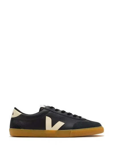 Veja Volley Panelled Grained Leather Sneakers In Black