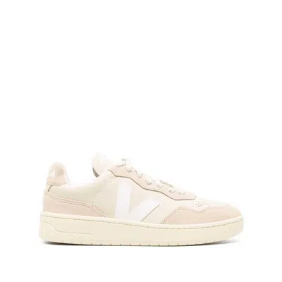 Veja V-90 Low-top Leather Sneakers In Neutrals