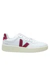 Veja Sneakers V-10 In White And Marsala Leather In White