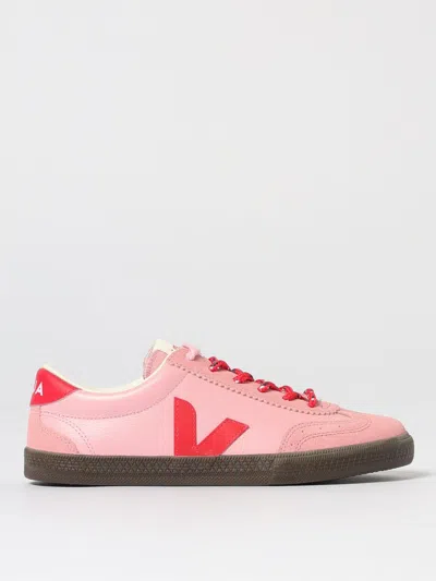 Veja Volley Leather Sneaker In Guimauve Pekin Eagle In Pink