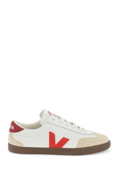 Veja White & Red Volley Leather Sneakers In Beige, White, Red