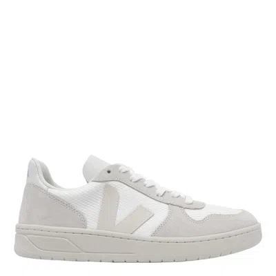 Veja V-10 Leather-trimmed Mesh And Suede Sneakers In White