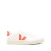Veja V-12 Leather Sneaker In White/orange