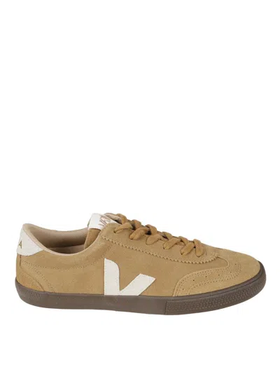 Veja Suede Sneakers With Contrasting Logo And Rubber Sole In Brown