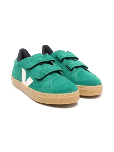 Veja Kids' Suede Touch-strap Sneakers In Green