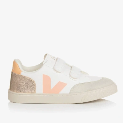 Veja Teen Girls White & Pink V-12 Leather Trainers