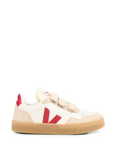 Veja Kids' Touch-strap Leather Sneakers In White