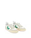Veja Unisex Small V 10 Lace Up Sneakers - Big Kid In Extra White/emerald