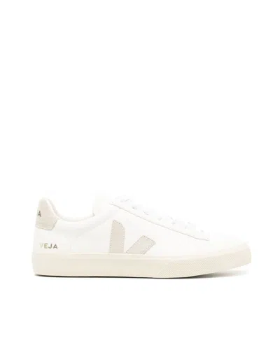 Veja Unisex Suede Sneakers With Organic Traced Leather Panels In White