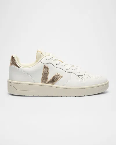 Veja V-10 Bicolor Leather Low-top Sneakers In Extra White Platine