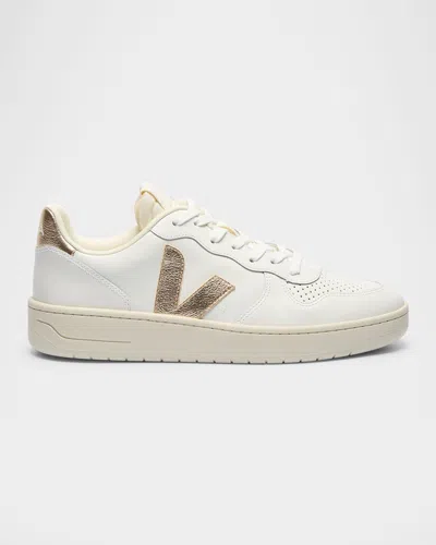 Veja V-10 Bicolor Leather Low-top Sneakers In White