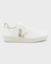 Veja V-10 Bicolor Metallic Low-top Sneakers In White/platine