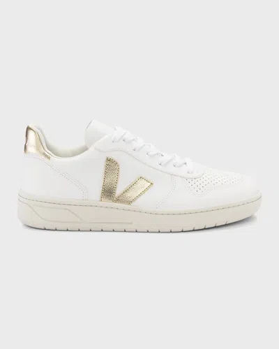 VEJA V-10 BICOLOR METALLIC LOW-TOP SNEAKERS
