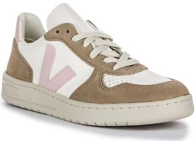 Pre-owned Veja V-10 Chromefree Suede Overlay Leather Womens Trainer White Pink Us 5 - 11