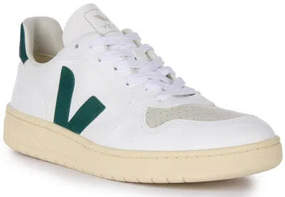 Pre-owned Veja V-10 Cwl Brittany Organic Lace Up Leather Shoe White Green Mens Us 7 - 13