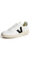 Veja V-10 Faux Leather Sneakers In White