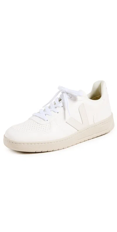 Veja V-10 Laceup Sneakers In Full White