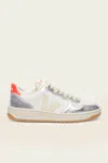Veja V-10 Leather Sneaker In White Pierre Silver In White