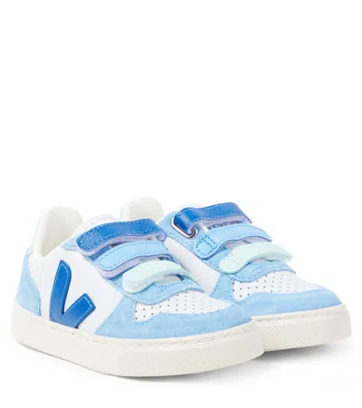 Veja Kids' Sneakers V-10 Aus Leder Und Veloursleder In Blau