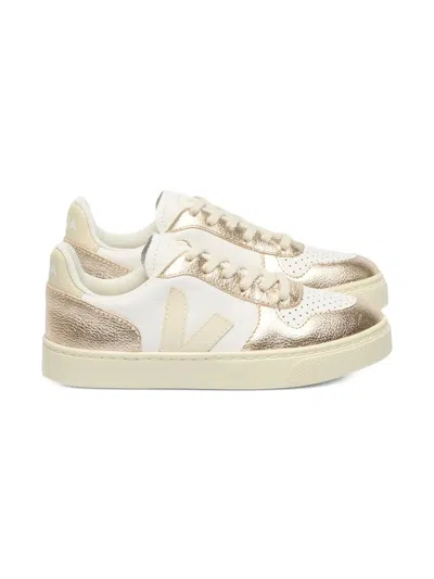 Veja Kids' V-10 Leather Sneakers In Gold
