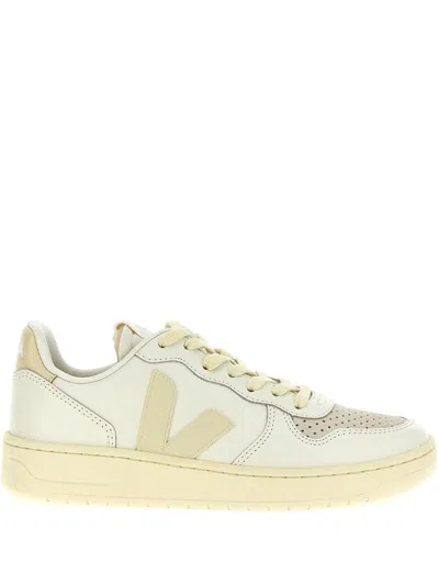 Veja V-10 Leather Sneakers In Beige