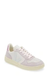 Veja V-10 Panelled Leather Sneakers In Gravel/ Menthol/ Parme