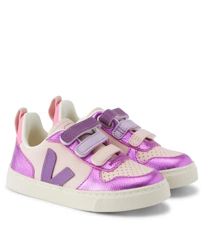 Veja Kids' V-10 Metallic Leather Sneakers In Purple