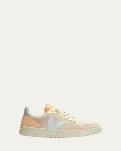 Veja V 10 Mix Leather Low-top Sneakers In Sable Menthol Multico