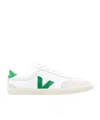 Veja White Leather Casual Sneakers With Green Accents In White